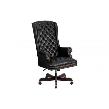 BLNK Turner LeatherSoft High-Back Traditional Fully Tufted Executive Swivel Ergonomic Office Chair with Arms - Black
