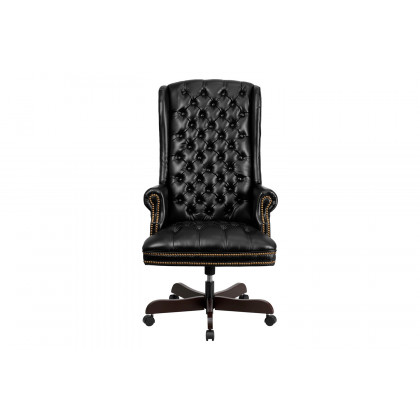 BLNK Turner LeatherSoft High-Back Traditional Fully Tufted Executive Swivel Ergonomic Office Chair with Arms - Black