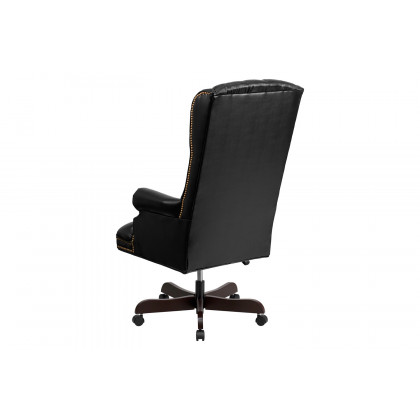 BLNK Turner LeatherSoft High-Back Traditional Fully Tufted Executive Swivel Ergonomic Office Chair with Arms - Black