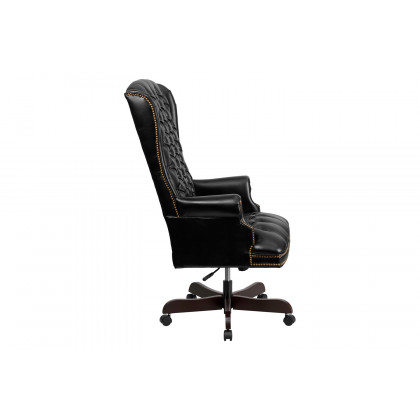BLNK Turner LeatherSoft High-Back Traditional Fully Tufted Executive Swivel Ergonomic Office Chair with Arms - Black