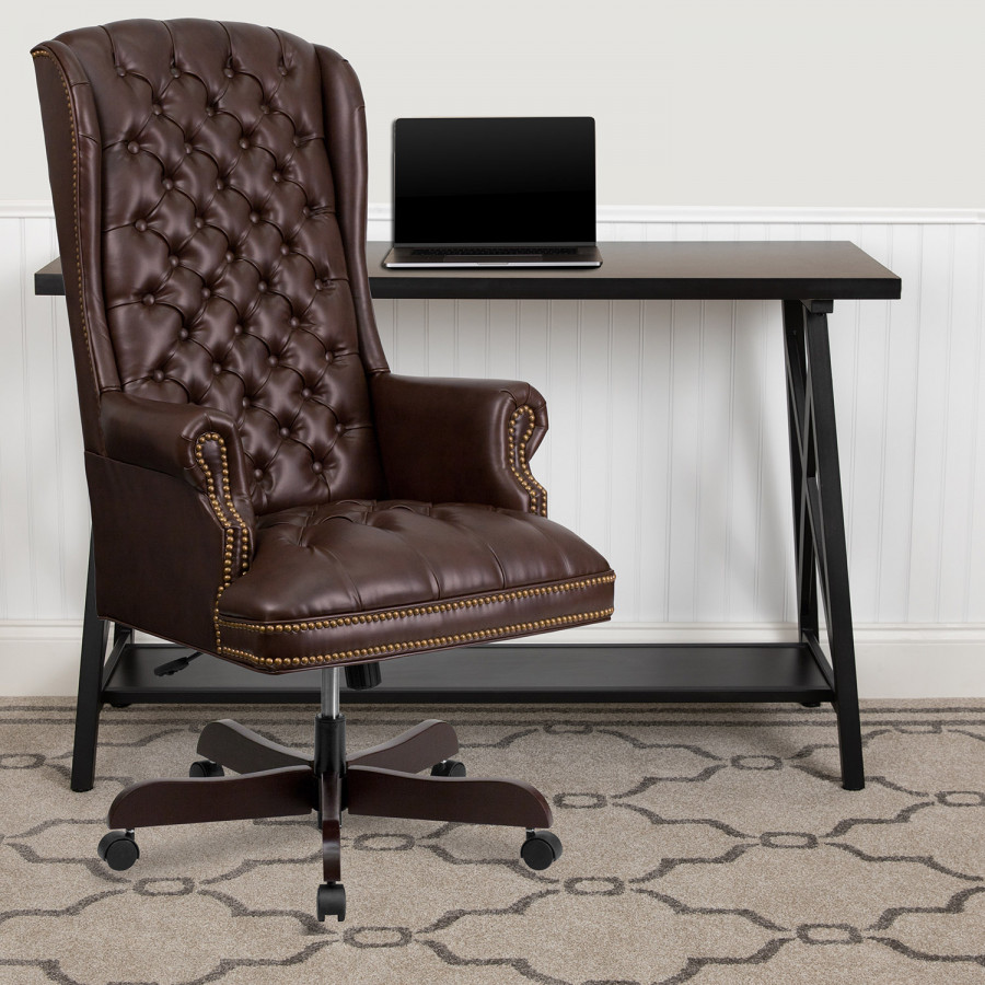 BLNK - Turner LeatherSoft High-Back Traditional Fully Tufted Executive Swivel Ergonomic Office Chair with Arms