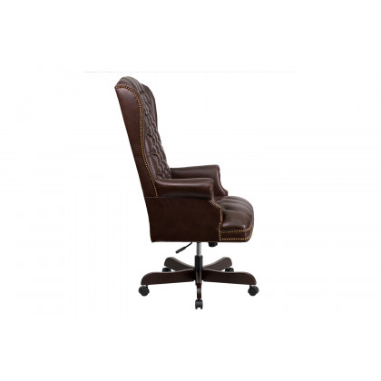 BLNK Turner LeatherSoft High-Back Traditional Fully Tufted Executive Swivel Ergonomic Office Chair with Arms - Brown