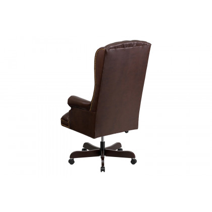 BLNK Turner LeatherSoft High-Back Traditional Fully Tufted Executive Swivel Ergonomic Office Chair with Arms - Brown