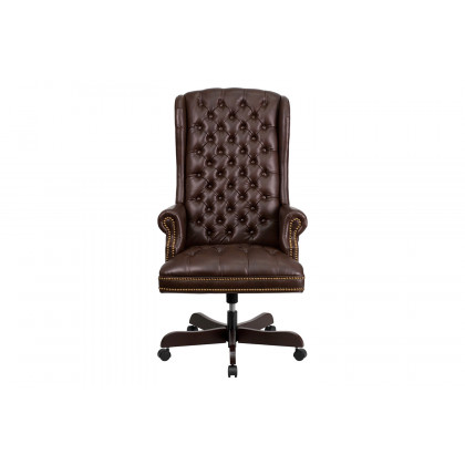 BLNK Turner LeatherSoft High-Back Traditional Fully Tufted Executive Swivel Ergonomic Office Chair with Arms - Brown