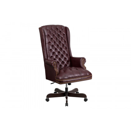 BLNK Turner LeatherSoft High-Back Traditional Fully Tufted Executive Swivel Ergonomic Office Chair with Arms - Burgundy