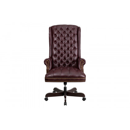 BLNK Turner LeatherSoft High-Back Traditional Fully Tufted Executive Swivel Ergonomic Office Chair with Arms - Burgundy