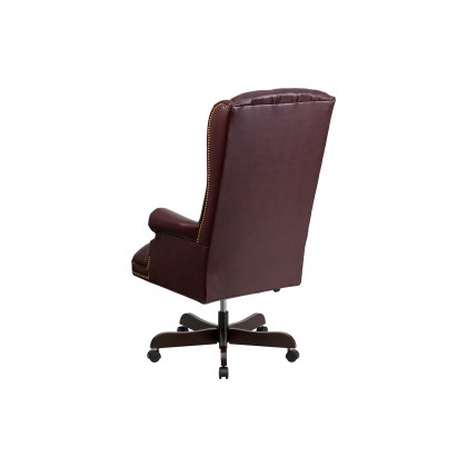 BLNK Turner LeatherSoft High-Back Traditional Fully Tufted Executive Swivel Ergonomic Office Chair with Arms - Burgundy