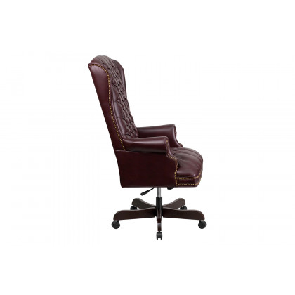 BLNK Turner LeatherSoft High-Back Traditional Fully Tufted Executive Swivel Ergonomic Office Chair with Arms - Burgundy