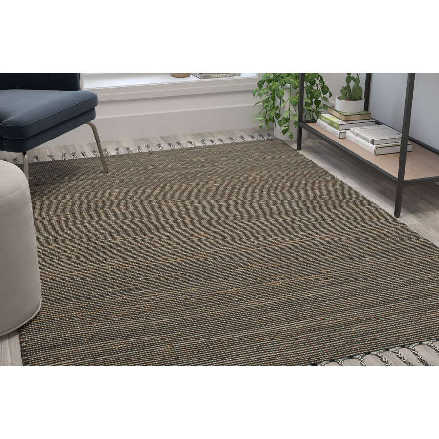 BLNK - Doris Hand Woven Jute and Cotton Blend Area Rug with Braided Tassels in Black and Jute