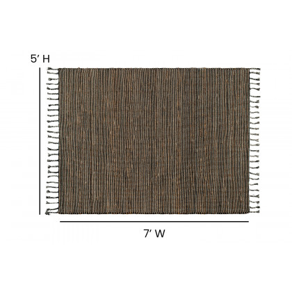 BLNK - Doris Hand Woven Jute and Cotton Blend Area Rug with Braided Tassels in Black and Jute