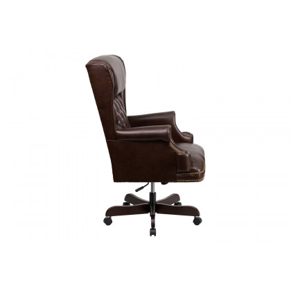 BLNK Ainslie LeatherSoft High-Back Traditional Tufted Executive Ergonomic Office Chair with Oversized Headrest and Nail Trim Arms - Brown