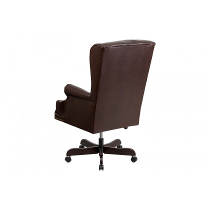 BLNK Ainslie LeatherSoft High-Back Traditional Tufted Executive Ergonomic Office Chair with Oversized Headrest and Nail Trim Arms - Brown