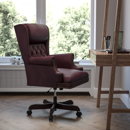 BLNK - Ainslie LeatherSoft High-Back Traditional Tufted Executive Ergonomic Office Chair with Oversized Headrest and Nail Trim Arms