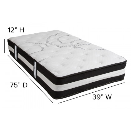 BLNK Capri Comfortable Sleep 12" Foam Pocket Spring Mattress and 3" Gel Memory Foam Topper Bundle - Twin Size