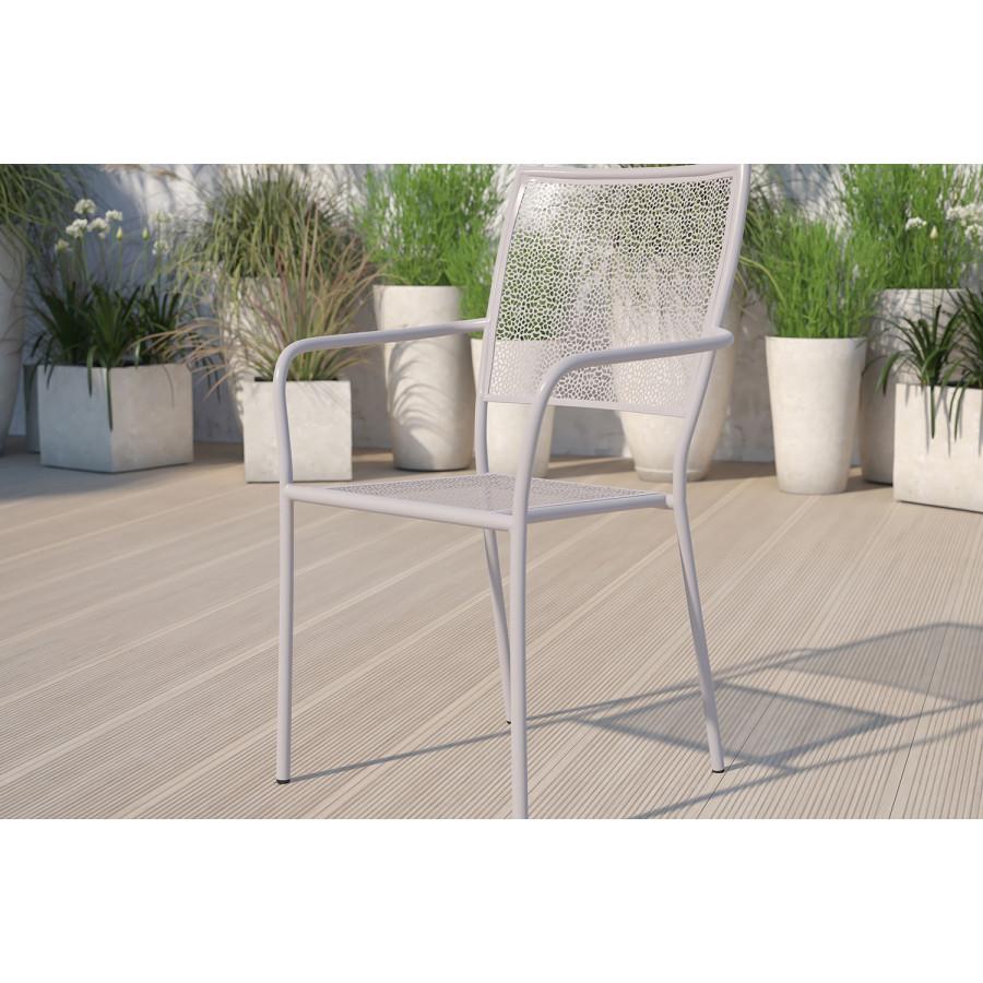 BLNK Oia Commercial Steel Indoor-Outdoor Patio Arm Chair with Square Back - Light Gray