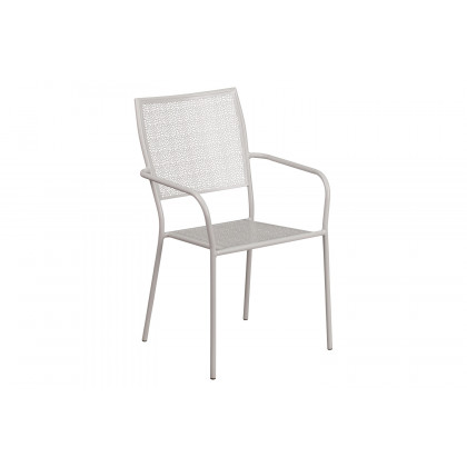 BLNK Oia Commercial Steel Indoor-Outdoor Patio Arm Chair with Square Back - Light Gray