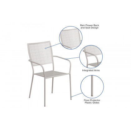 BLNK Oia Commercial Steel Indoor-Outdoor Patio Arm Chair with Square Back - Light Gray