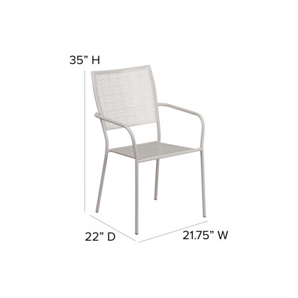 BLNK Oia Commercial Steel Indoor-Outdoor Patio Arm Chair with Square Back - Light Gray