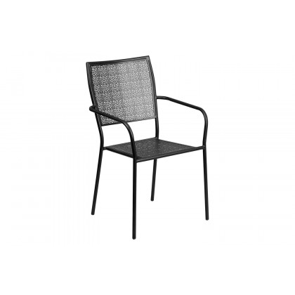 BLNK Oia Commercial Square Steel Indoor-Outdoor Patio Table Set with 2 Square Back Chairs - Black, 28"W