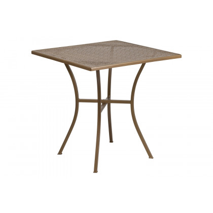 BLNK Oia Commercial Square Steel Indoor-Outdoor Patio Table Set with 2 Square Back Chairs - Gold, 28"W