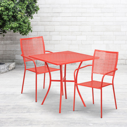 BLNK - Oia Commercial Square Steel Indoor-Outdoor Patio Table Set with 2 Square Back Chairs