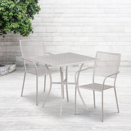 BLNK - Oia Commercial Square Steel Indoor-Outdoor Patio Table Set with 2 Square Back Chairs