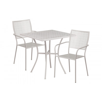 BLNK Oia Commercial Square Steel Indoor-Outdoor Patio Table Set with 2 Square Back Chairs - Light Gray, 28"W