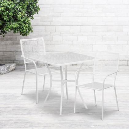 BLNK - Oia Commercial Square Steel Indoor-Outdoor Patio Table Set with 2 Square Back Chairs