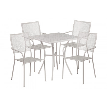 BLNK Oia Commercial Square Steel Indoor-Outdoor Patio Table Set with 4 Square Back Chairs - Light Gray, 28"W