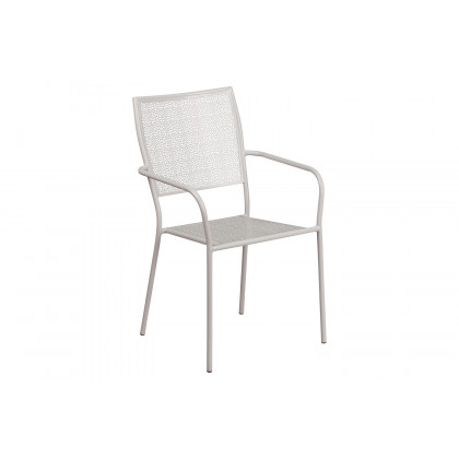 BLNK Oia Commercial Square Steel Indoor-Outdoor Patio Table Set with 4 Square Back Chairs - Light Gray, 28"W