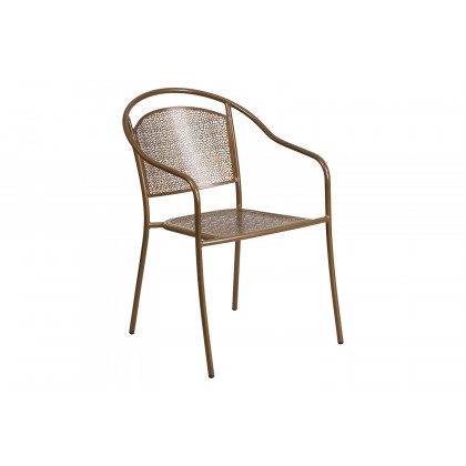 BLNK Oia Commercial Steel Indoor-Outdoor Patio Table Set with 4 Round Back Chairs - Gold, 28"W