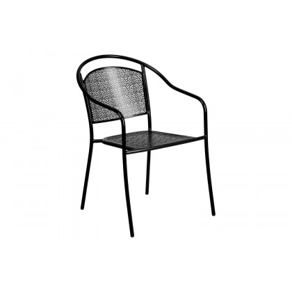 BLNK Oia Commercial Square Steel Indoor-Outdoor Folding Patio Table Set with 2 Round Back Chairs - Black, 28"W