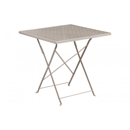 BLNK Oia Commercial Square Steel Indoor-Outdoor Folding Patio Table Set with 2 Round Back Chairs - Light Gray, 28"W