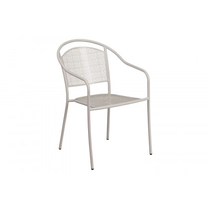 BLNK Oia Commercial Square Steel Indoor-Outdoor Folding Patio Table Set with 2 Round Back Chairs - Light Gray, 28"W