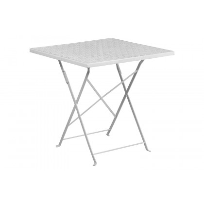 BLNK Oia Commercial Square Steel Indoor-Outdoor Folding Patio Table Set with 4 Round Back Chairs - White, 28"W