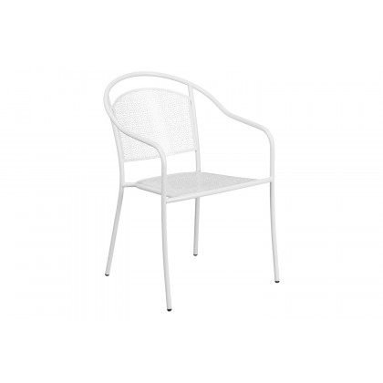 BLNK Oia Commercial Square Steel Indoor-Outdoor Folding Patio Table Set with 4 Round Back Chairs - White, 28"W