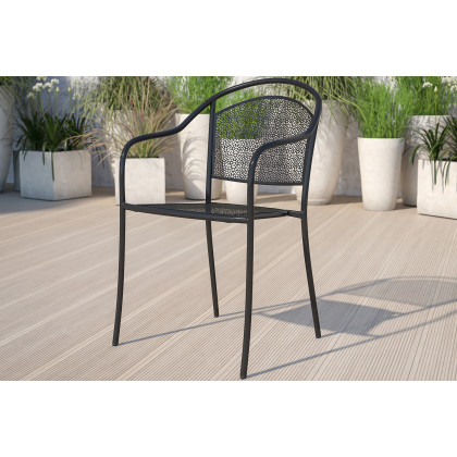 BLNK - Oia Commercial Steel Indoor-Outdoor Patio Arm Chair with Round Back