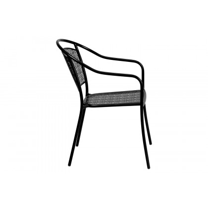 BLNK Oia Commercial Steel Indoor-Outdoor Patio Arm Chair with Round Back - Black