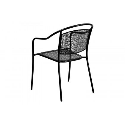 BLNK Oia Commercial Steel Indoor-Outdoor Patio Arm Chair with Round Back - Black