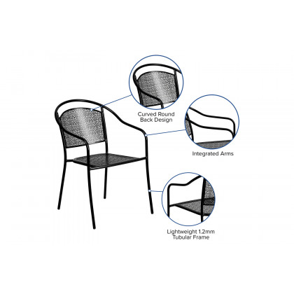 BLNK Oia Commercial Steel Indoor-Outdoor Patio Arm Chair with Round Back - Black