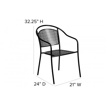 BLNK Oia Commercial Steel Indoor-Outdoor Patio Arm Chair with Round Back - Black