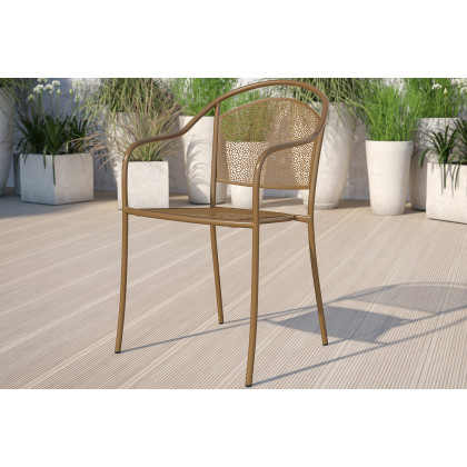 BLNK - Oia Commercial Steel Indoor-Outdoor Patio Arm Chair with Round Back
