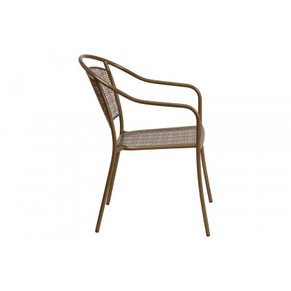 BLNK Oia Commercial Steel Indoor-Outdoor Patio Arm Chair with Round Back - Gold