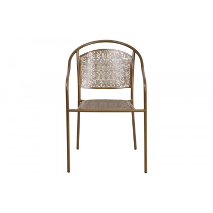 BLNK Oia Commercial Steel Indoor-Outdoor Patio Arm Chair with Round Back - Gold