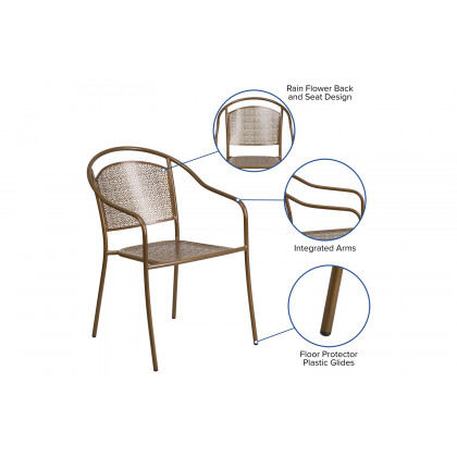 BLNK Oia Commercial Steel Indoor-Outdoor Patio Arm Chair with Round Back - Gold