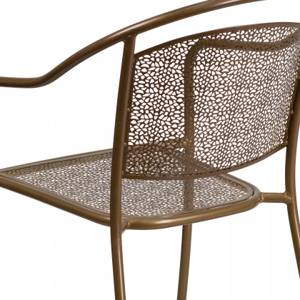 BLNK Oia Commercial Steel Indoor-Outdoor Patio Arm Chair with Round Back - Gold