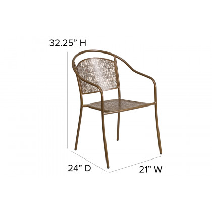 BLNK Oia Commercial Steel Indoor-Outdoor Patio Arm Chair with Round Back - Gold