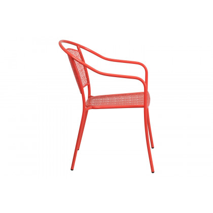 BLNK Oia Commercial Steel Indoor-Outdoor Patio Arm Chair with Round Back - Coral