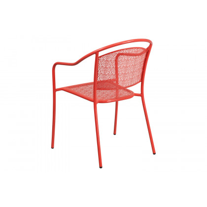BLNK Oia Commercial Steel Indoor-Outdoor Patio Arm Chair with Round Back - Coral