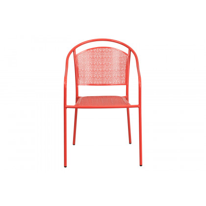 BLNK Oia Commercial Steel Indoor-Outdoor Patio Arm Chair with Round Back - Coral